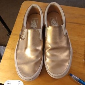 Van's Gold Metallic Classic SlipOns Shoes Women's SZ 8 Mens SZ 6.5